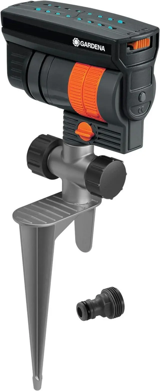 Main image of 20575 | Up to 2300 sq ft - ZoomMaxx Adjustable Oscillating Sprinkler on Metal Step Spike for Watering Large Area Lawn with US Hose Threads, Yard and Garden. Quick Connects