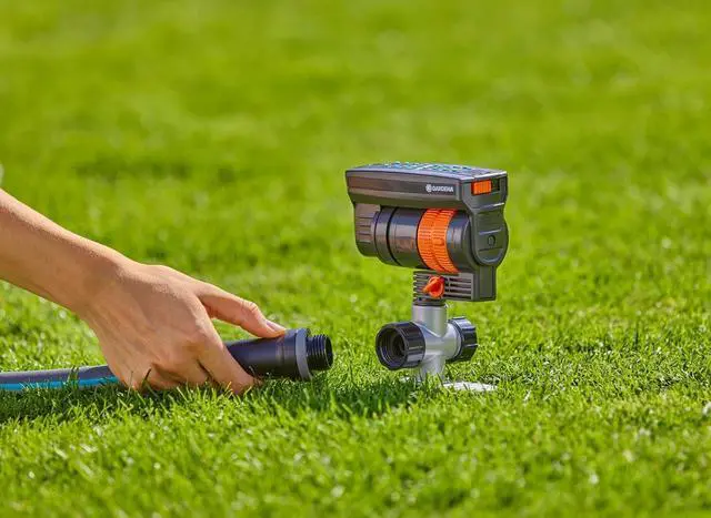 Alt view image 3 of 7 - 20575 | Up to 2300 sq ft - ZoomMaxx Adjustable Oscillating Sprinkler on Metal Step Spike for Watering Large Area Lawn with US Hose Threads, Yard and Garden. Quick Connects