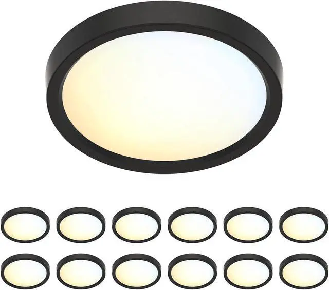 Main image of 5 Inch Black Flush Mount Ceiling Light 5CCT Selectable LED Edgelit Slim Surface Mount Downlight for J-Box, Mini Flat Panel Light, Dimmable, 120VAC, 10W, 620LM, CRI90, ETL, Wet Rated, 12 Packs