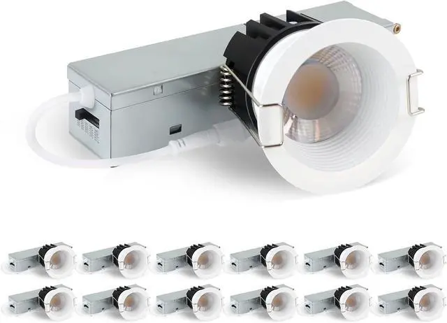 Main image of 2 Inch LED Recessed Lighting, 5CCT Anti-Glare Downlight with Junction Box, Dimmable, 2700K-5000K Selectable, 8W COB 840LM, IP65 Wet Rated, CRI90+, ETL & Energy Star, (White, 2 inch 12 Pack)