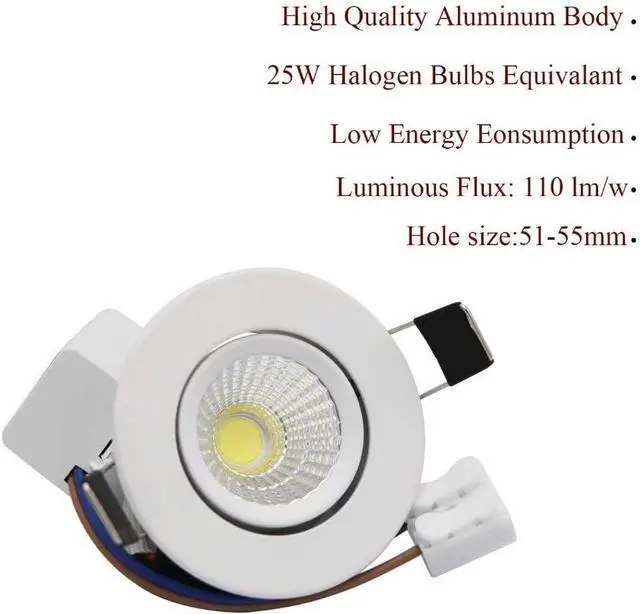 Main image of recessed Downlight 3W 110V Dimmable mini cabinets spotlights Soft White Bookcase Lighting 3000K-3500K Closet Lighting Cutout 53mm (No Junction Box)