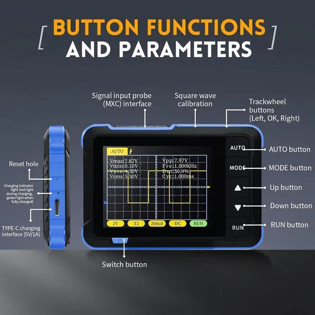 Alt view image 3 of 7 - Handheld Digital Oscilloscope Multimeter, DSO152 2.8" TFT Kit - Portable Automotive Pocket Oscilloscope, 2.5MS/s High Sampling Rate, 200KHz Bandwidth, Trigger Function Auto/Normal/Single