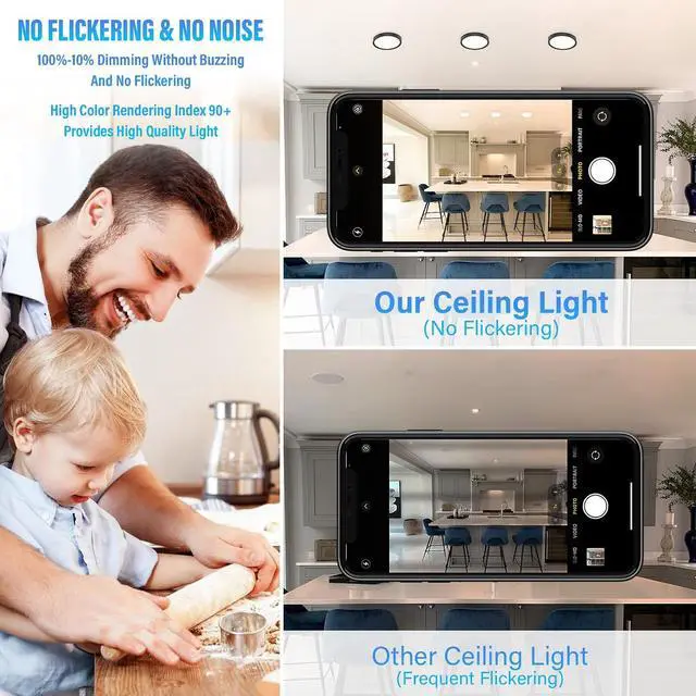 Alt view image 6 of 7 - 5 Inch Black Flush Mount Ceiling Light 5CCT Selectable LED Edgelit Slim Surface Mount Downlight for J-Box, Mini Flat Panel Light, Dimmable, 120VAC, 10W, 620LM, CRI90, ETL, Wet Rated, 12 Packs