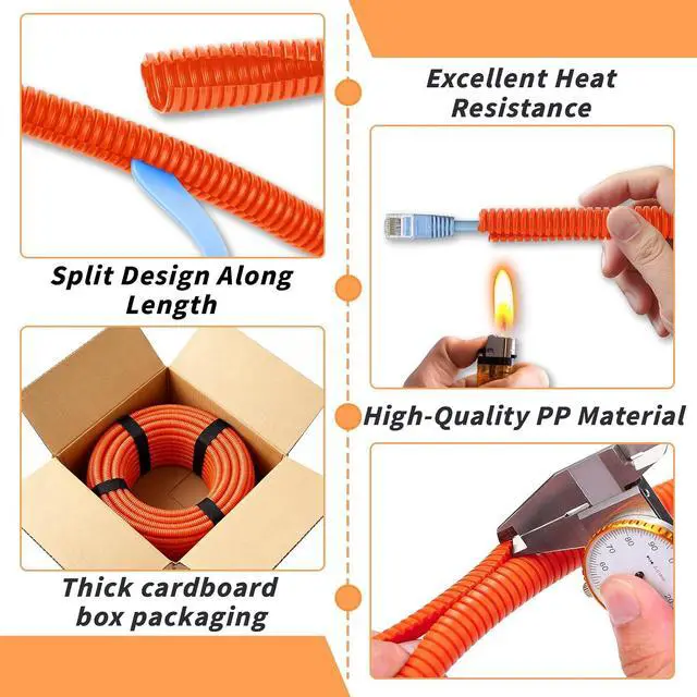 Alt view image 3 of 7 - 100FT Orange Split Wire Loom Tubing, 3/4 Inch Wire Protector Tubing, Automotive Wire Flexible Conduit Cord Covers with Installation Tool 50 Cable Ties for RV Agriculture Electrical Cable Protection