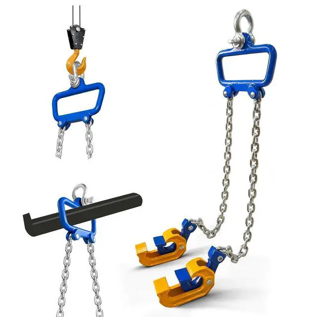 Main image of Chain Drum Lifter 2000 LBS Capacity with Spring-Loaded Locking Hooks | 55 Gallon Drum Lift, Standard Version Barrel Lifter with G80 Chains for Chemical & Construction Lifting