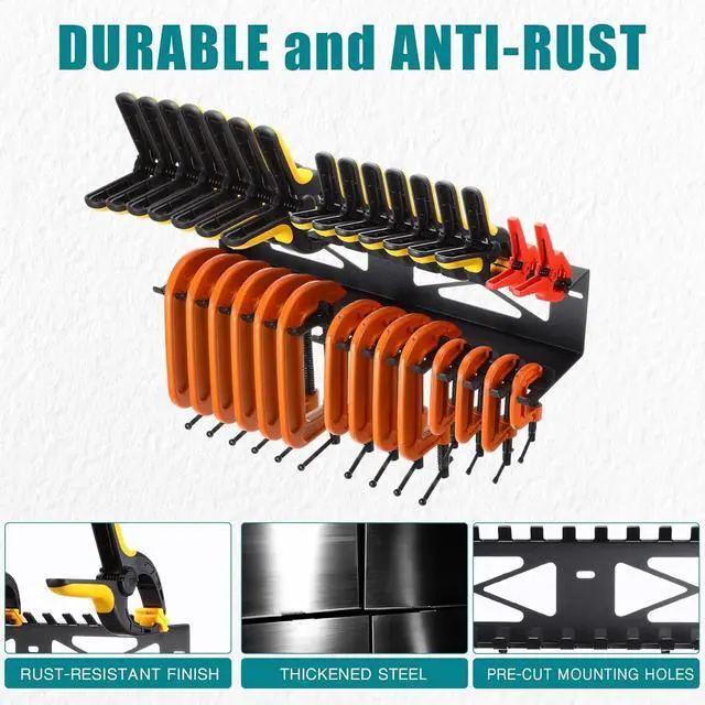 Alt view image 4 of 7 - Clamps Rack Organizer Wall Mount Spring C Clamps Holder Tool Storage 16.7 x 4.5 x 3 Inches for Small Tools Garage Shed Pegboard Workshop Home