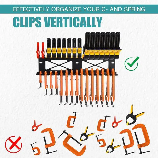 Alt view image 5 of 7 - Clamps Rack Organizer Wall Mount Spring C Clamps Holder Tool Storage 16.7 x 4.5 x 3 Inches for Small Tools Garage Shed Pegboard Workshop Home