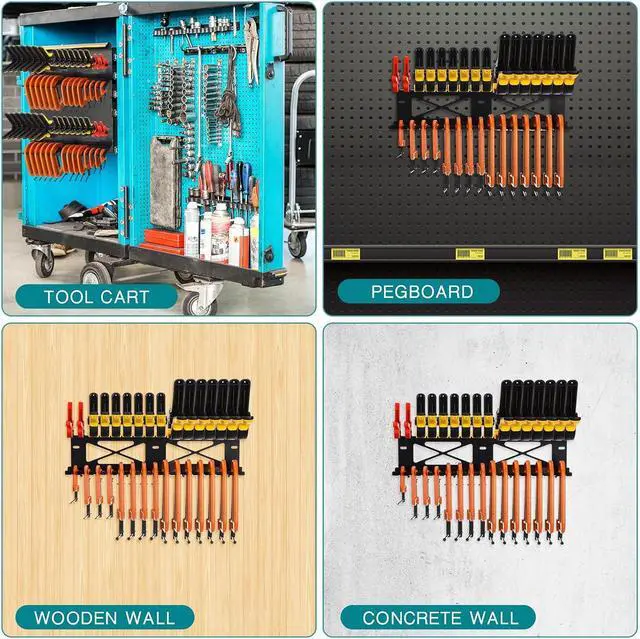 Alt view image 7 of 7 - Clamps Rack Organizer Wall Mount Spring C Clamps Holder Tool Storage 16.7 x 4.5 x 3 Inches for Small Tools Garage Shed Pegboard Workshop Home