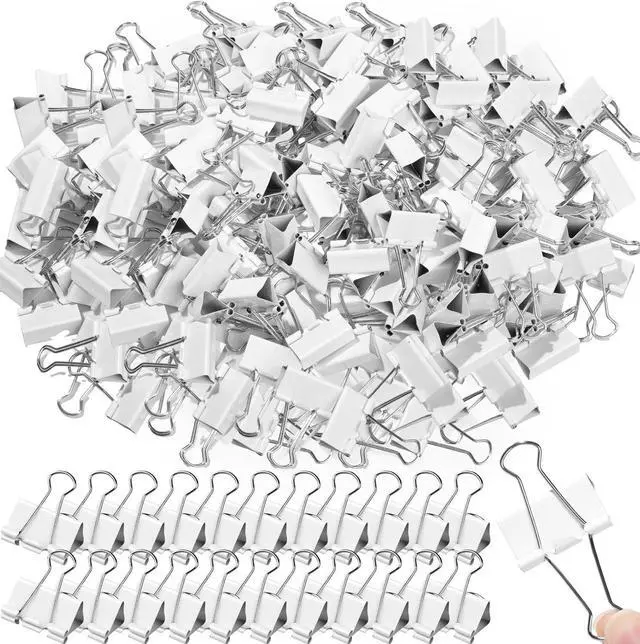 Main image of 300 Pack 1.25in/32mm White Metal Binder Clips Bulk Medium Reusable Fold Back Binder Clips Paper Clamps Spring Steel Sturdy for Home Office School Supplies
