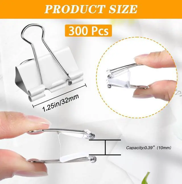 Alt view image 2 of 7 - 300 Pack 1.25in/32mm White Metal Binder Clips Bulk Medium Reusable Fold Back Binder Clips Paper Clamps Spring Steel Sturdy for Home Office School Supplies