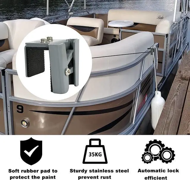 Alt view image 3 of 7 - Pontoon Fender Clips with Spring, Metal Boat Fender Clips for Square Rails, Adjustable Stainless Steel Bumpers Hangers, Boat Bumper Clips