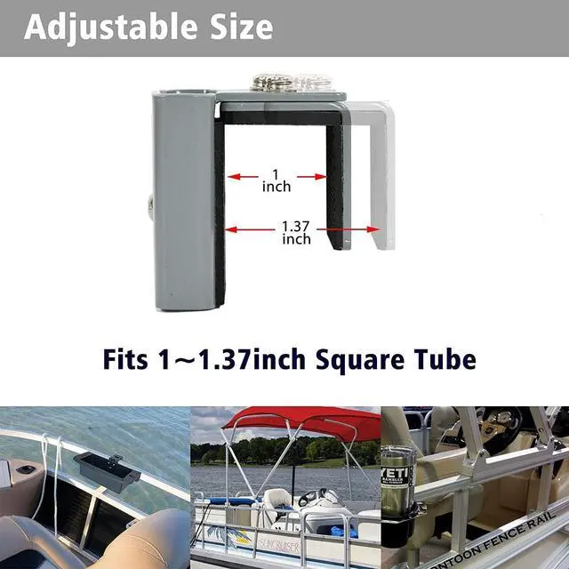 Alt view image 5 of 7 - Pontoon Fender Clips with Spring, Metal Boat Fender Clips for Square Rails, Adjustable Stainless Steel Bumpers Hangers, Boat Bumper Clips