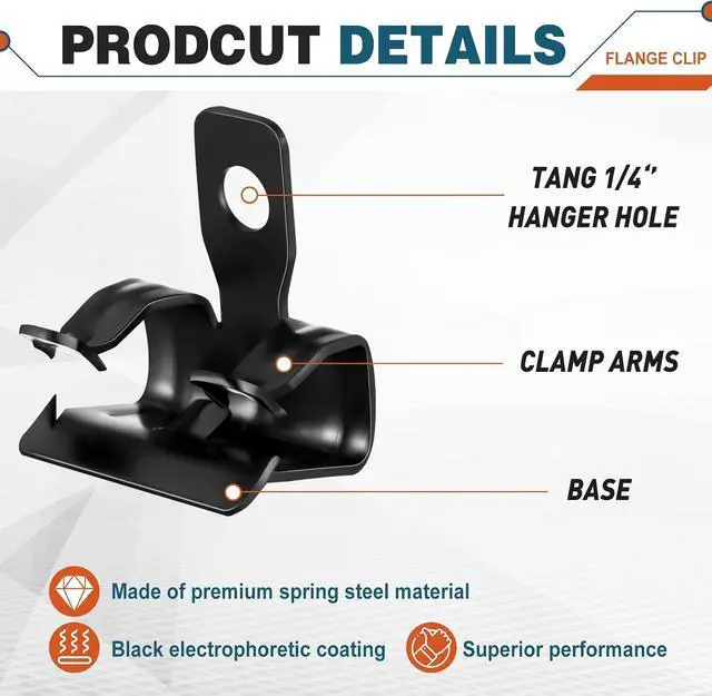 Alt view image 3 of 6 - 50 Pcs Hammer-On Flange Clip Side Mount 5/16-1/2 Inch Clamp for Beam with Hole Cable Clip for Flanges Spring Steel