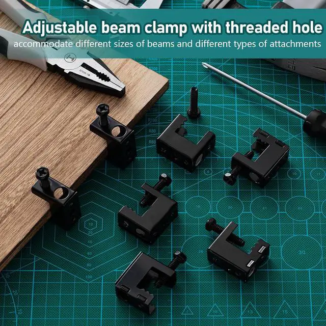 Alt view image 5 of 6 - 100 Pcs 1/4"-20 Spring Steel Beam Clamps Metal Beam Hangers Bolt on Clamp for Installation on Beams 1/4" and 3/8" Threaded Rod, S Hooks Bridle Rings for Pipe Cable Woodworking Tool (Black)