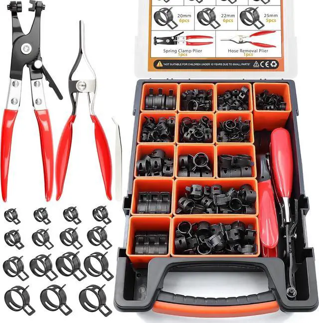 Main image of 352Pcs 6-25mm Spring Band Hose Clamps Kit with 2Pcs Hose Clamp Pliers for Automotive,Marine,Gardening