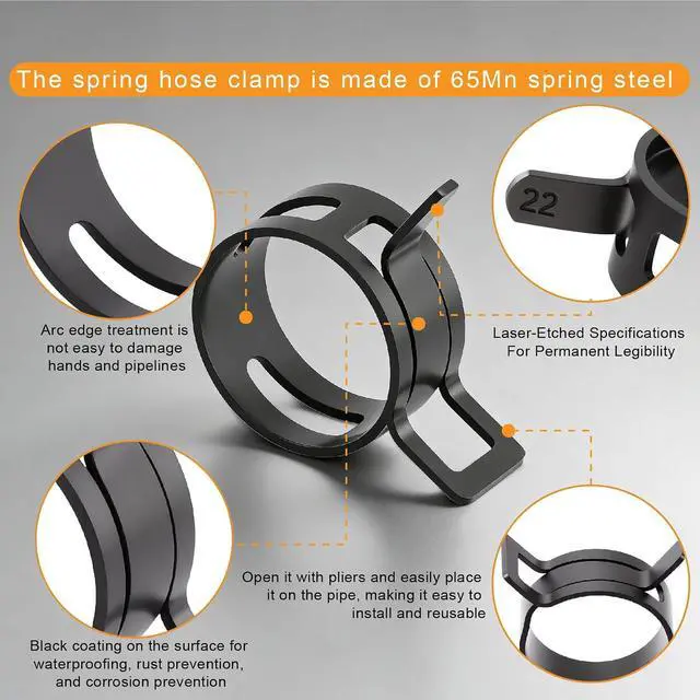 Alt view image 3 of 7 - 352Pcs 6-25mm Spring Band Hose Clamps Kit with 2Pcs Hose Clamp Pliers for Automotive,Marine,Gardening