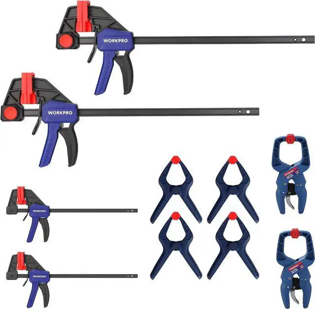 Main image of 10-Pack Clamps for Woodworking, 12" & 6" Bar Clamps, 2 Quick-Release Ratcheting Wood Clamps and 4 Spring Clamps, Light Duty F Clamps/Spreader 150 LBS Load Limit