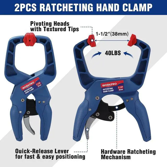 Alt view image 3 of 7 - 10-Pack Clamps for Woodworking, 12" & 6" Bar Clamps, 2 Quick-Release Ratcheting Wood Clamps and 4 Spring Clamps, Light Duty F Clamps/Spreader 150 LBS Load Limit