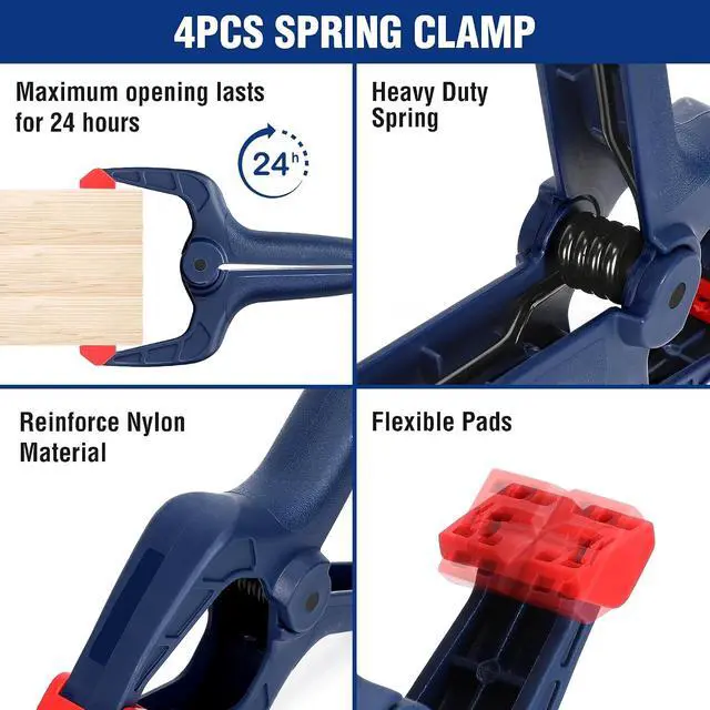 Alt view image 6 of 7 - 10-Pack Clamps for Woodworking, 12" & 6" Bar Clamps, 2 Quick-Release Ratcheting Wood Clamps and 4 Spring Clamps, Light Duty F Clamps/Spreader 150 LBS Load Limit
