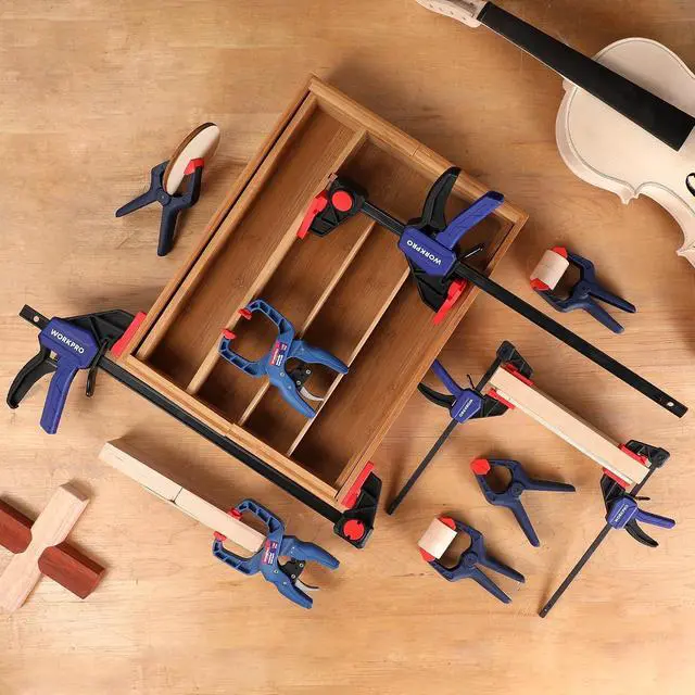Alt view image 7 of 7 - 10-Pack Clamps for Woodworking, 12" & 6" Bar Clamps, 2 Quick-Release Ratcheting Wood Clamps and 4 Spring Clamps, Light Duty F Clamps/Spreader 150 LBS Load Limit