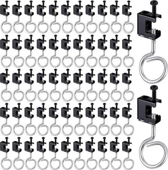 Main image of 100 Set 1/4"-20 Spring Steel Beam Clamps Metal Beam Hangers Bolt on Clamp with Metal Machine Threaded Bridle Rings for Pipe Cable Woodworking Tool (Black,1 1/4 Inch Bridle Rings)