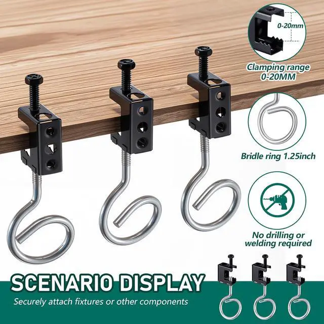 Alt view image 4 of 6 - 100 Set 1/4"-20 Spring Steel Beam Clamps Metal Beam Hangers Bolt on Clamp with Metal Machine Threaded Bridle Rings for Pipe Cable Woodworking Tool (Black,1 1/4 Inch Bridle Rings)