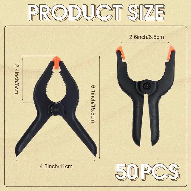 Alt view image 2 of 6 - 50 Pcs 6'' Spring Clamps Bulk Heavy Duty Spring Clips with Jaw Opening Backdrop Clips Clamps for Backdrop Stand Nylon Plastic Woodworking Clamps for Crafts Photography Art DIY
