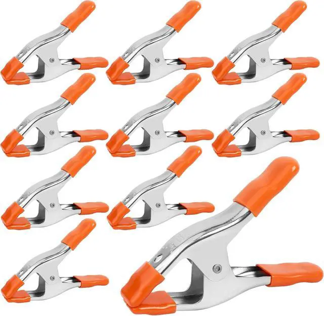 Main image of 6-Inch Heavy Duty Metal Spring Clamp Set, Spring Clamps for Woodworking, 2-Inch Jaw Opening, with Protective Handles and Tips, 10-Piece