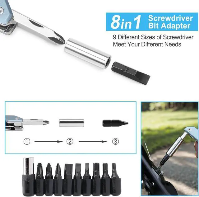 Alt view image 5 of 7 - W2, 8 in 1 Multi Tool with Adjustable Wrench, Multitool Pliers, Pocket Knife, Screwdriver and File, Multi-Tool with 9 in 1 Bits Set and Nylon Sheath for Cycling Maintenancen, Household Repairs