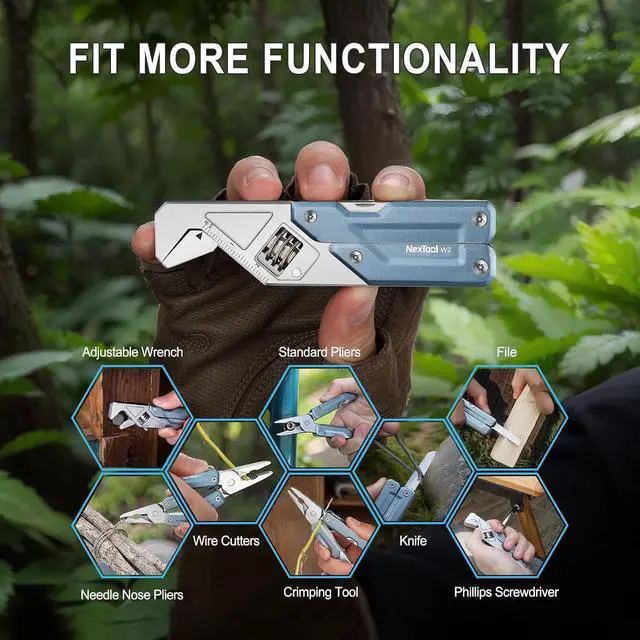 Alt view image 6 of 7 - W2, 8 in 1 Multi Tool with Adjustable Wrench, Multitool Pliers, Pocket Knife, Screwdriver and File, Multi-Tool with 9 in 1 Bits Set and Nylon Sheath for Cycling Maintenancen, Household Repairs