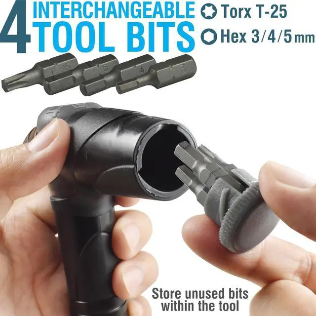 Alt view image 4 of 6 - Adjustable Bike Torque Wrench 4, 5, 6 Nm Dial Portable Mini Bicycle Multitool Allen Key Tool, includes 3, 4, 5 mm Hex, T 25 Tool Bits Repair Your Road and MTB at Home Garage - Cyclist Gift