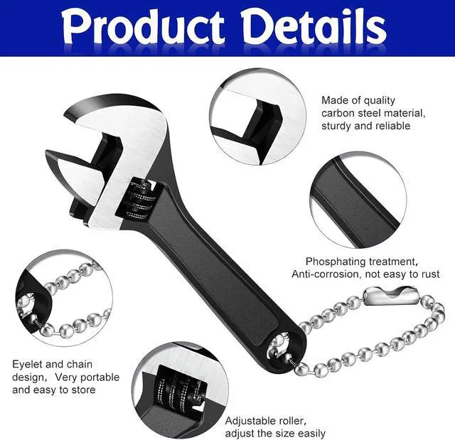 Alt view image 3 of 7 - 12 Pieces Mini Adjustable Wrench Set, Small Chain Wrench, Micro Wrenches, Black Pocket Hand Spanner, Toy Wrenches, Knurl Wide Jaw Repair Maintenance Automotive Tool (2.5 Inch)