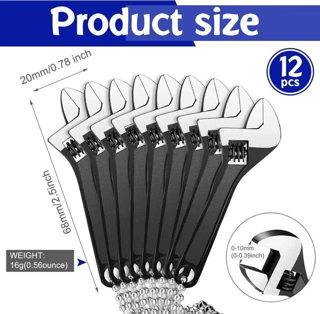 Alt view image 2 of 7 - 12 Pieces Mini Adjustable Wrench Set, Small Chain Wrench, Micro Wrenches, Black Pocket Hand Spanner, Toy Wrenches, Knurl Wide Jaw Repair Maintenance Automotive Tool (2.5 Inch)