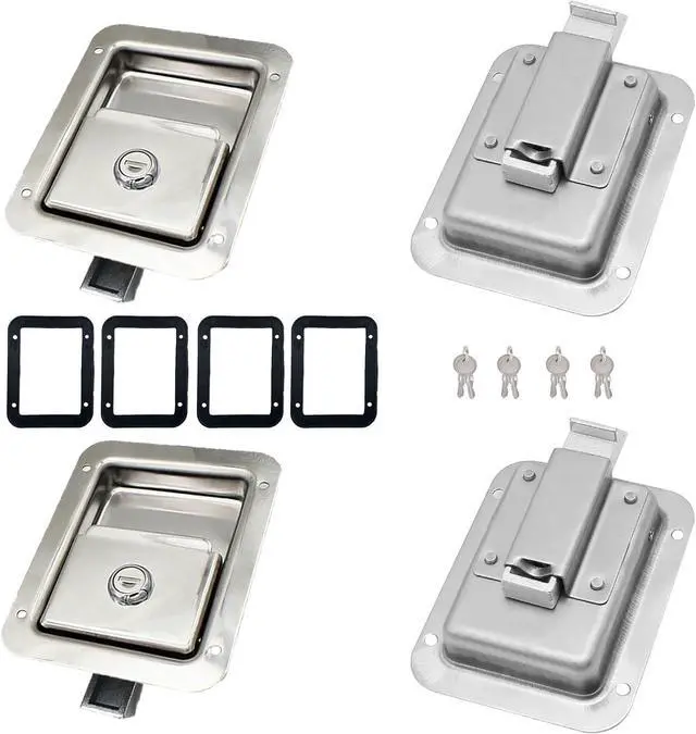 Main image of 4 Pack Stainless Door Lock Heavy Duty Flush Mount Handle Latch for Trailer Toolbox RV Handle Latch with Gasket Keys