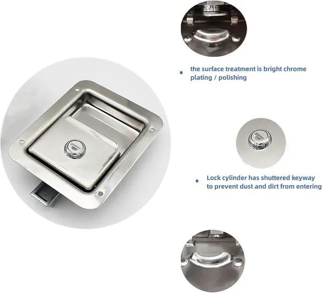 Alt view image 4 of 5 - 4 Pack Stainless Door Lock Heavy Duty Flush Mount Handle Latch for Trailer Toolbox RV Handle Latch with Gasket Keys