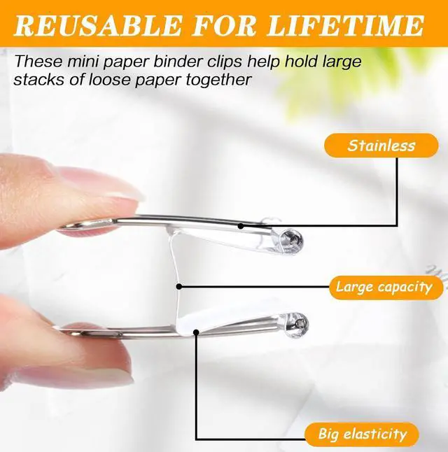 Alt view image 3 of 7 - 300 Pack 1.25in/32mm White Metal Binder Clips Bulk Medium Reusable Fold Back Binder Clips Paper Clamps Spring Steel Sturdy for Home Office School Supplies
