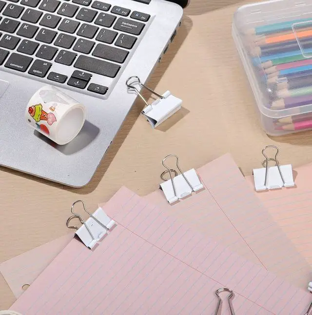 Alt view image 4 of 7 - 300 Pack 1.25in/32mm White Metal Binder Clips Bulk Medium Reusable Fold Back Binder Clips Paper Clamps Spring Steel Sturdy for Home Office School Supplies