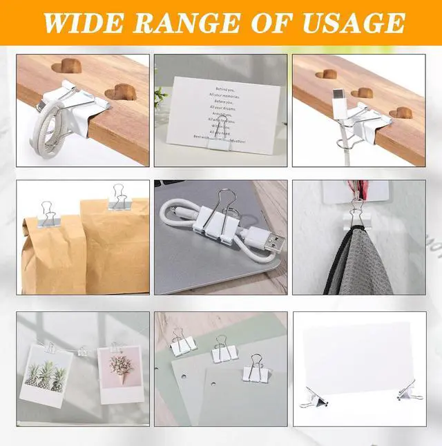 Alt view image 6 of 7 - 300 Pack 1.25in/32mm White Metal Binder Clips Bulk Medium Reusable Fold Back Binder Clips Paper Clamps Spring Steel Sturdy for Home Office School Supplies
