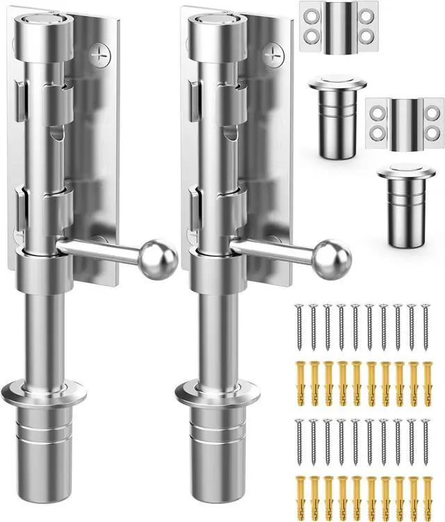 Main image of Heavy Duty Slide Bolt Gate Latch Hardware, 6.3 Inch Solid 304 Stainless Steel Latches Electroplating Finish, Barrel Bolt Lock for Wooden Fence, Yard Door, Barn Door, Shed Door, Interior