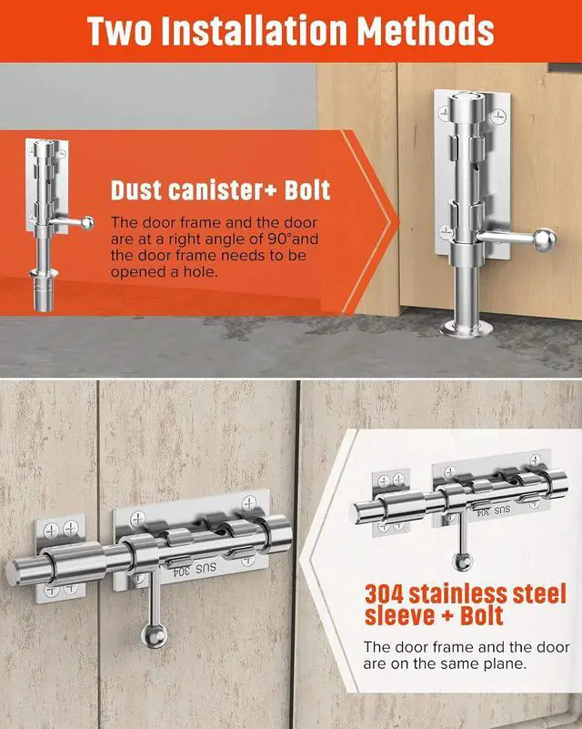 Alt view image 2 of 7 - Heavy Duty Slide Bolt Gate Latch Hardware, 6.3 Inch Solid 304 Stainless Steel Latches Electroplating Finish, Barrel Bolt Lock for Wooden Fence, Yard Door, Barn Door, Shed Door, Interior
