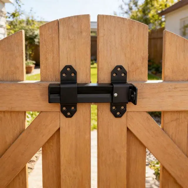 Alt view image 5 of 7 - Heavy Duty Slide Bolt Gate Latch,Gate Latch Lock with Padlock Hole,Gate Latch for Wooden Fences, Barn Doors, Sliding & Swing Gates, Outdoor Sheds & Courtyards, Matte Black(2Pack)