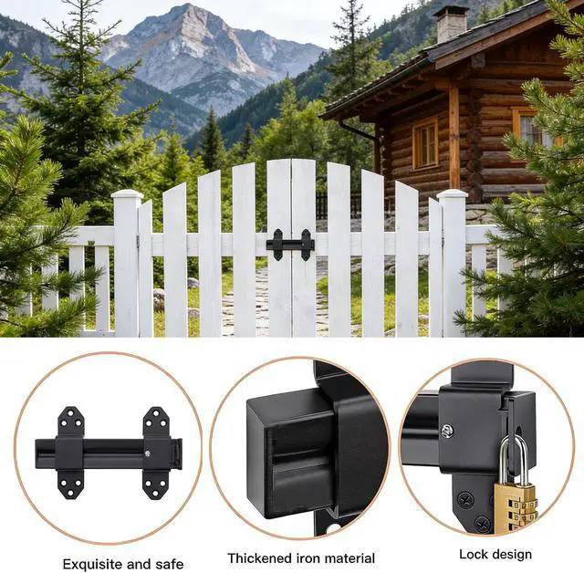Alt view image 6 of 7 - Heavy Duty Slide Bolt Gate Latch,Gate Latch Lock with Padlock Hole,Gate Latch for Wooden Fences, Barn Doors, Sliding & Swing Gates, Outdoor Sheds & Courtyards, Matte Black(2Pack)