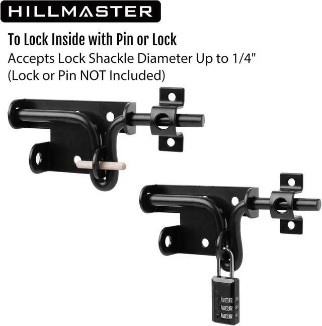 Alt view image 4 of 7 - Slide Bolt Gate Latch for Wooden Fence Outdoor Gate Latch Lock with Padlock Hole, Heavy Duty Sliding Fence Door Lock, Black Barrel Bolt Latches for Wood Vinyl Fence,Gate Hardware for Barn Shed,4 Pack