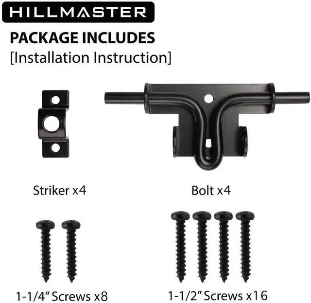 Alt view image 6 of 7 - Slide Bolt Gate Latch for Wooden Fence Outdoor Gate Latch Lock with Padlock Hole, Heavy Duty Sliding Fence Door Lock, Black Barrel Bolt Latches for Wood Vinyl Fence,Gate Hardware for Barn Shed,4 Pack