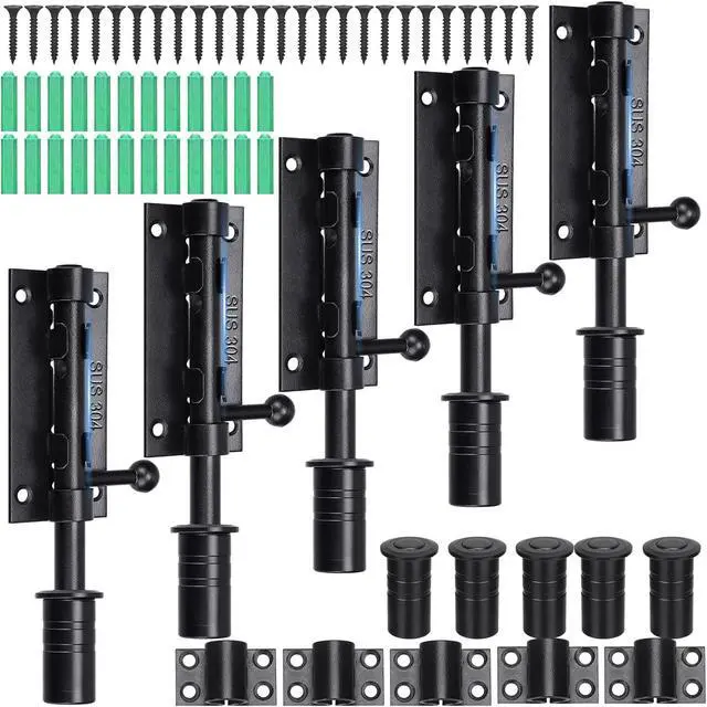 Main image of 5 Pack 6.3 Inch Slide Bolt Gate Latch with Padlock Hole 304 Stainless Steel Barrel Bolt Latch Heavy Duty Door Security Lock Thickened Door Hardware for Barn Fence Shed Yard