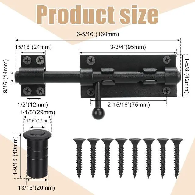 Alt view image 2 of 7 - 5 Pack 6.3 Inch Slide Bolt Gate Latch with Padlock Hole 304 Stainless Steel Barrel Bolt Latch Heavy Duty Door Security Lock Thickened Door Hardware for Barn Fence Shed Yard