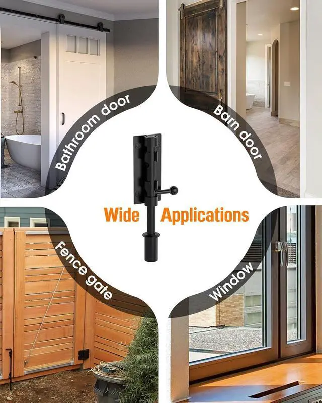 Alt view image 7 of 7 - Barrel Bolt Latch, 6" Shed Door Latch, Heavy Duty Slide Bolt Gate Latches, SUS304 Stainless Steel Slide Lock for Door, Wooden Fence, Courtyard, Backyard, Outdoor (Black - 2pcs)