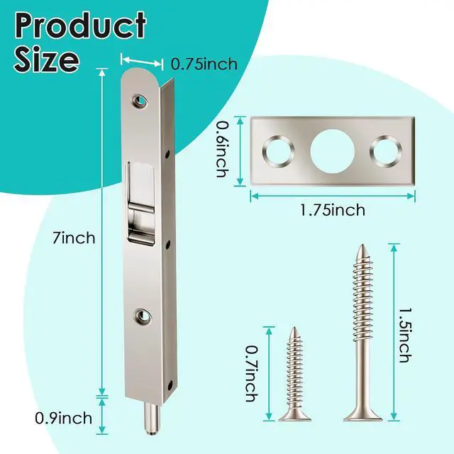 Alt view image 2 of 7 - 4 Pack 7 Inch Flush Bolt for Double Door, Heavy Duty Chrome Plating Flush Latch Bolts, French Lock for Opening and Composite Wood Double Dummy Door (Brushed Satin Nickel Color)