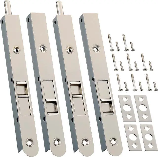 Main image of 4 Pack 7 Inch Flush Bolt for Double Door, Heavy Duty Chrome Plating Flush Latch Bolts, French Lock for Opening and Composite Wood Double Dummy Door (Brushed Satin Nickel Color)