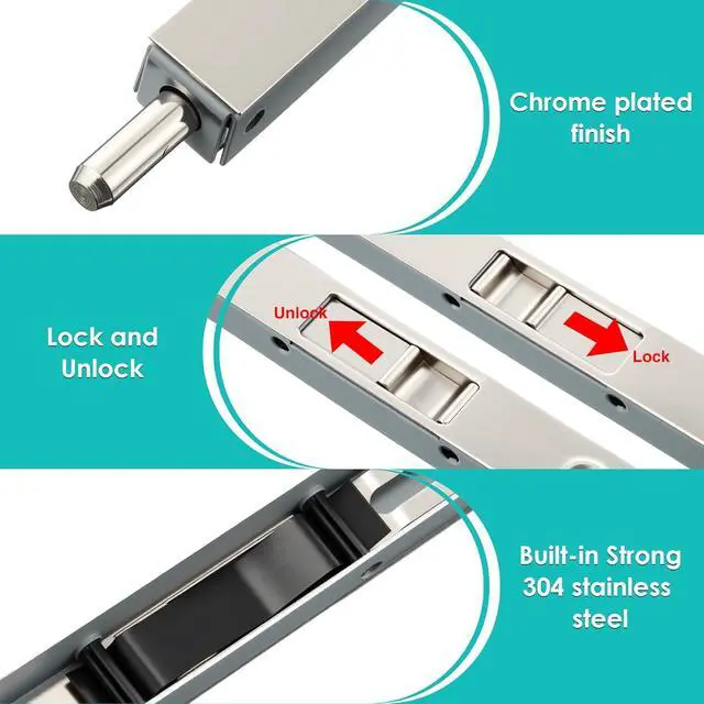 Alt view image 4 of 7 - 4 Pack 7 Inch Flush Bolt for Double Door, Heavy Duty Chrome Plating Flush Latch Bolts, French Lock for Opening and Composite Wood Double Dummy Door (Brushed Satin Nickel Color)